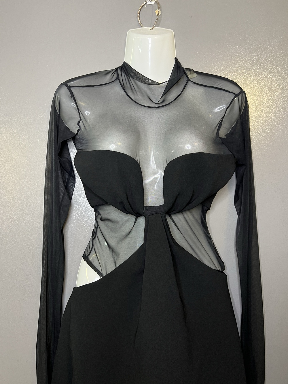 A.L.C. Rita Dress Womens 4 Black Mesh Cutout Long Sleeve Bodycon Mini Party